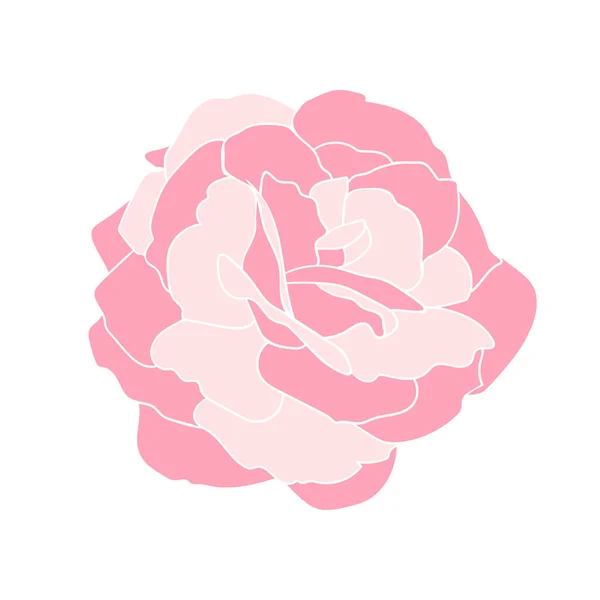 Gyengéd rózsaszín rózsa virág fehér körvonalú. Kézzel rajzolt virágos klip művészet képeslapokhoz vagy logóhoz. Matricák tervezése. — Stock Vector