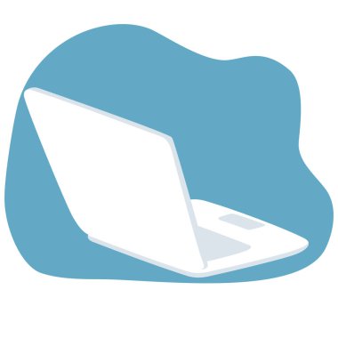 Beyaz şık dizüstü bilgisayar arkası görünümü. Çalışmak, çalışmak ve eğlenmek için bir araç. El çizimi düz bilgisayar. 