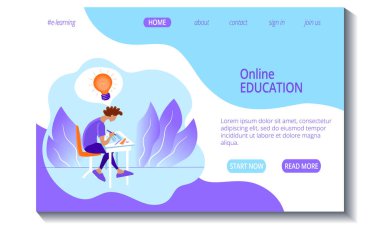 Çevrimiçi eğitim ve e-öğrenme için web sayfası şablonu. Öğretmen ve öğrenciler online bir sınıfta. İniş sayfası için stok modern düz çizim konsepti. Web sitesi tasarımını düzenlemek ve özelleştirmek kolay. 