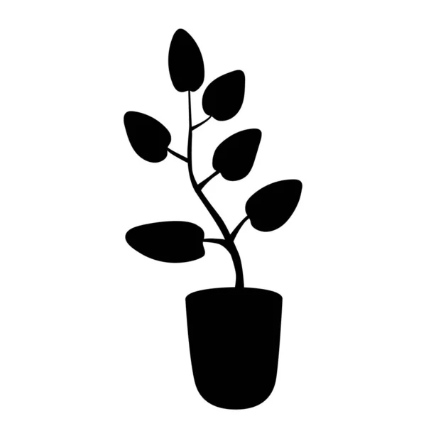 Black Silhouette Houseplant Flower Pot Plant Breeding Home Garden Ecologically — Stock Vector