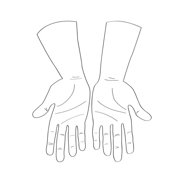 腕が2本 空の手のひらを開いた 提供し ジェスチャーを与える ロゴやアイコンのアウトラインハンドを手描き 白い背景に隔離されたストックベクトルイラスト — ストックベクタ