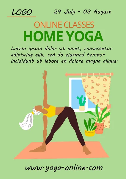 Poster Home Yoga Modello Una Ragazza Snella Con Una Tuta — Vettoriale Stock