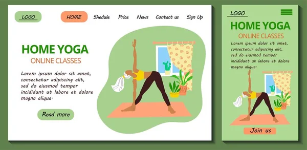 Pagina Web App Modello Design Mobile Lezioni Yoga Meditazione Online — Vettoriale Stock