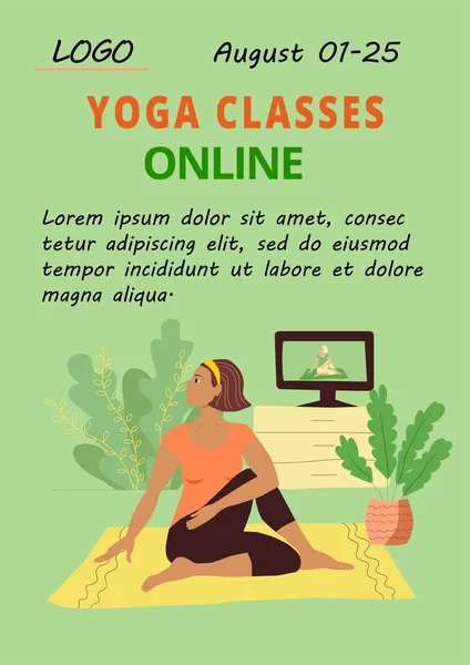 Poster Home Yoga Modello Una Ragazza Snella Con Una Tuta — Vettoriale Stock
