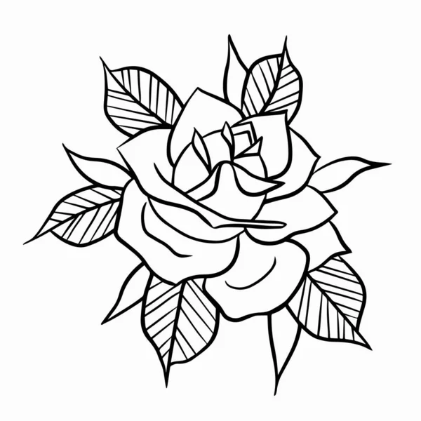 Old School Rose Tattoo Black Outline Omalovánky Pro Tisk Triček — Stockový vektor