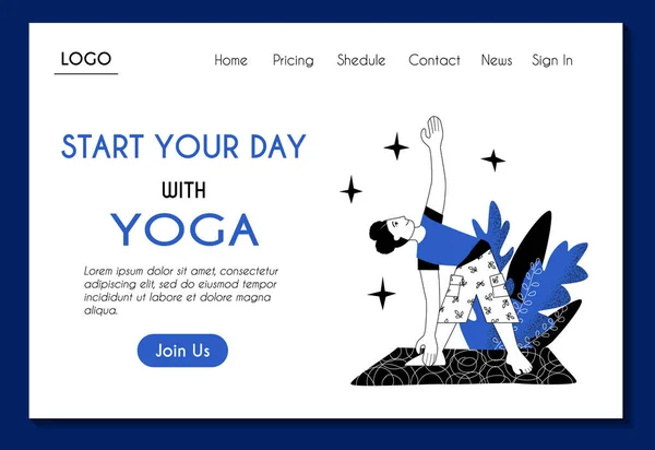 Nternetteki Yoga Meditasyon Için Web Sayfası Şablonu Kız Üçgen Asana — Stok Vektör