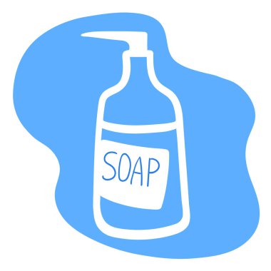 El yapımı sıvı antibakteriyel sabun şişesi. Bakterilere karşı koruma, günlük hijyen, virüs enfeksiyonunun önlenmesi. Stok vektörü basit düz resimleme beyaz arkaplan üzerinde izole. 