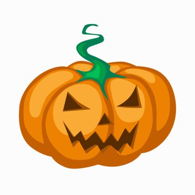 Büyük turuncu balkabağı gözleri oyulmuş burnu kesilmiş ve cadılar bayramı için ağzı sırıtıyordu. Jack Lantern Azizler Günü 'nün bayram arifesinin bir sembolü. Stok vektör düz illüstrasyonu beyaz arkaplanda izole edildi.