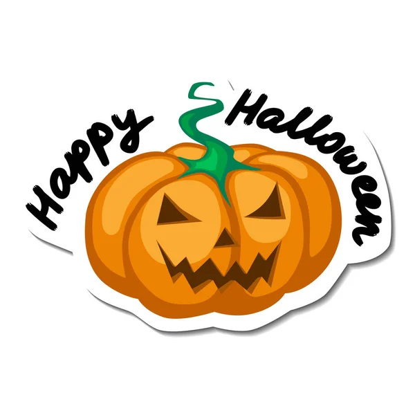 Naranja Calabaza Sonriente Letra Escrita Mano Frase Feliz Halloween Diseño — Vector de stock