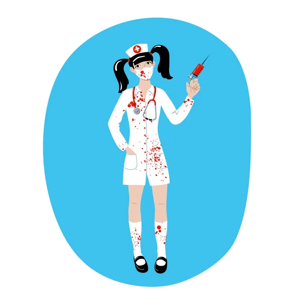 Fille Habillée Comme Une Infirmière Ensanglantée Pour Fête Carnaval Halloween — Image vectorielle