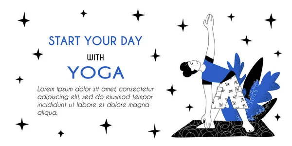 Banner Modello Pagina Web Lezioni Meditazione Yoga Pubblicità Online Ragazza — Vettoriale Stock