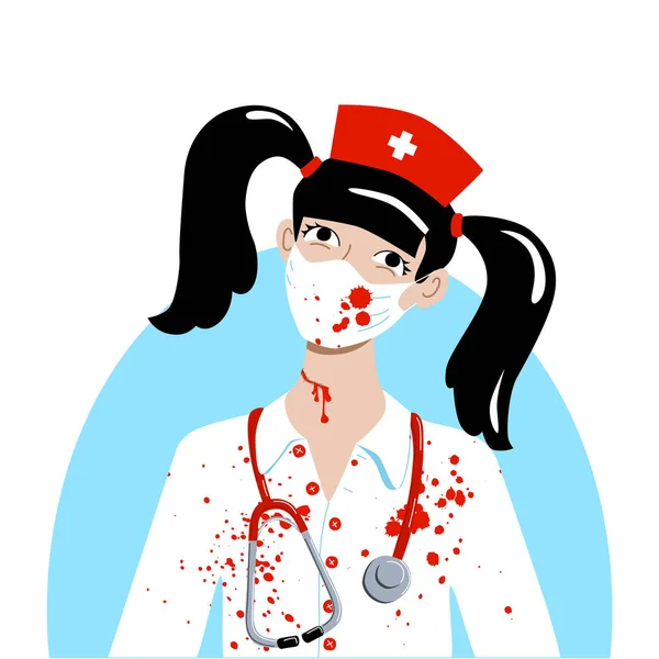 Menina Bonito Maldito Traje Festa Halloween Enfermeira Chapéu Com Roupão — Vetor de Stock