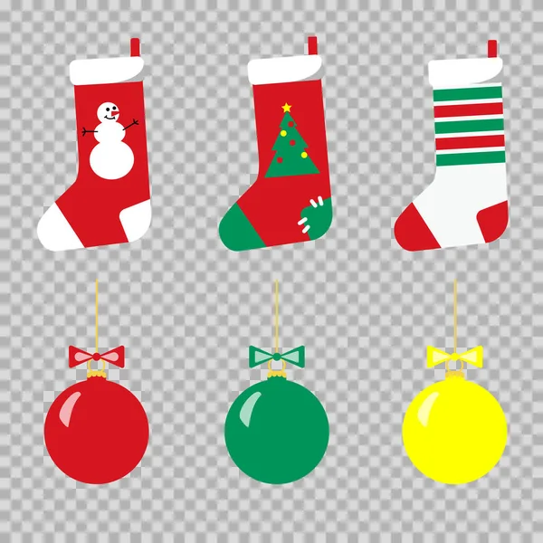 Ensemble Chaussettes Boules Noël Rouge Vert Blanc Avec Motif Bonhomme — Image vectorielle