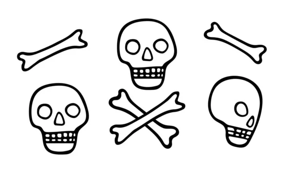 Totenköpfe Mit Vollem Gesicht Und Profil Und Menschliche Knochen Set — Stockvektor