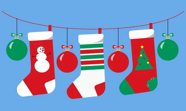 Guirlande Chaussettes Noël Suspendues Boules Rouge Vert Blanc Nouvel Noël — Image vectorielle