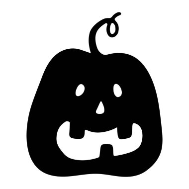 Cadılar Bayramı balkabağı siyah silueti ve kesik yüzlü gülümseme. Azizler arifesi sembolü. Noel kartı poster davetiyesi için el çizimi karalama sanatı. Stok vektör illüstrasyonu beyaz arkaplanda izole edildi.