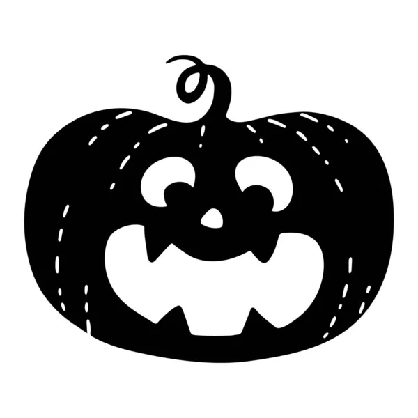 Silueta Negra Calabaza Halloween Con Sonrisa Cara Cortada Todos Los — Vector de stock