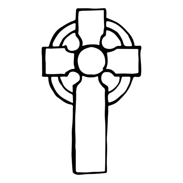 Vintage Armoedige Grafstenen Keltisch Kruis Handgetekende Doodle Schets Zwarte Omtrek — Stockvector