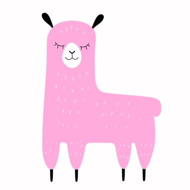 Sevimli ayakta duran pembe lama İskandinav tarzı. Sevimli düz çizgi film küçük hayvan. Stok vektör illüstrasyonu beyaz arkaplanda izole edildi.