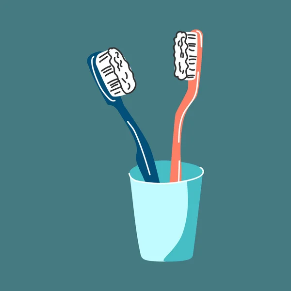 Dos Cepillos Dientes Azul Coral Vaso Para Icono Del Logotipo — Vector de stock