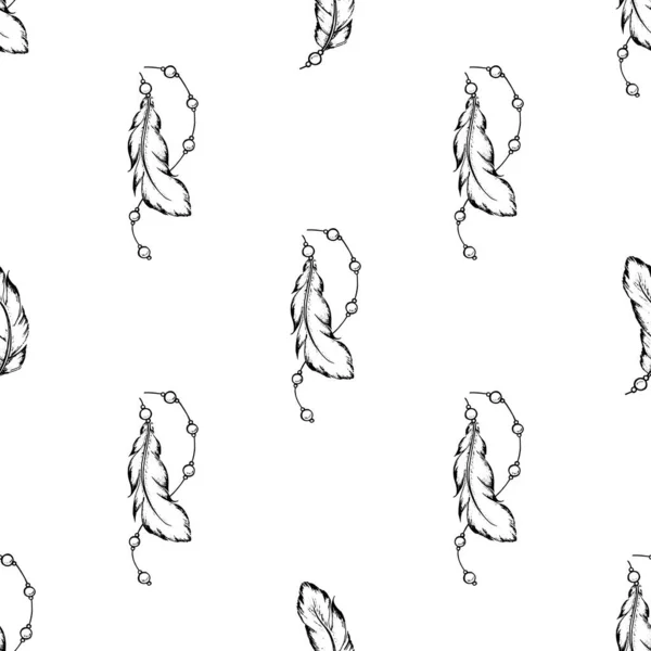 Bezproblémové Vzorce Peří Náhodném Pořadí Ručně Kreslené Ptačí Chocholy Pro — Stockový vektor