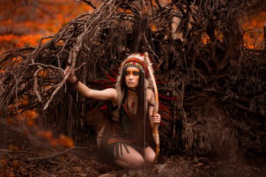 Amerikan yerlisi. İçinde geleneksel Hint kadın