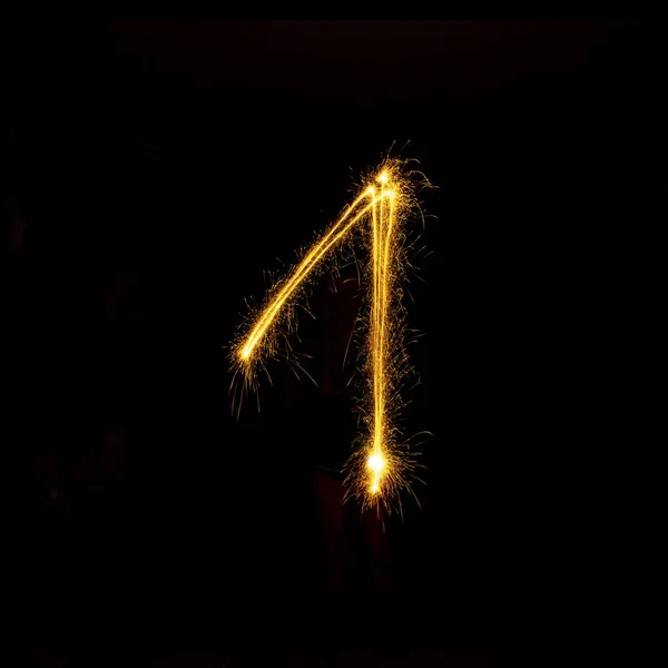 Numeri da 0 a 9 creati utilizzando un sparkler su nero — Foto Stock