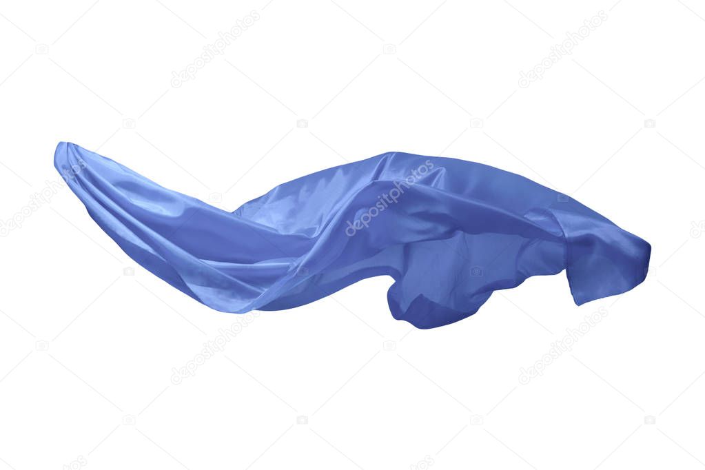Abstract blue flying fabric isolated on white background