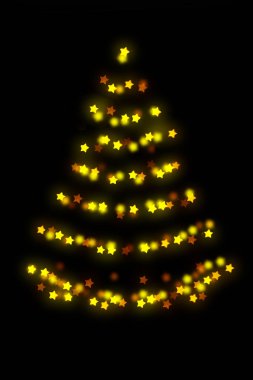 Bulanık Noel ağacı ışıkları siyah arkaplanda izole edilmiş.