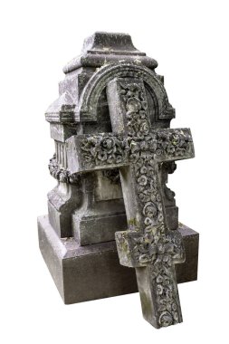 Beyaz arka planda izole edilmiş eski Hıristiyan mezar taşı