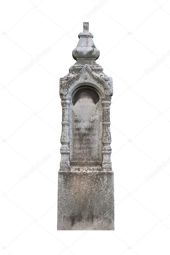 Old christian gravestone isolated on white background