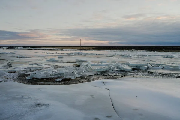 Lac Gelé Islande Devant Champ — Photo