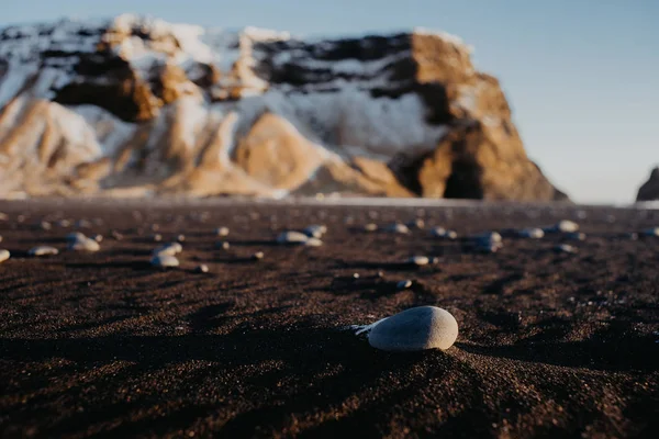 Apus Soare Plaja Reinsfjara Islanda — Fotografie, imagine de stoc