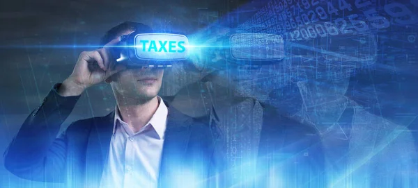 Business Technology Internet Network Concept Young Businessman Working Virtual Reality — Stock Photo, Image