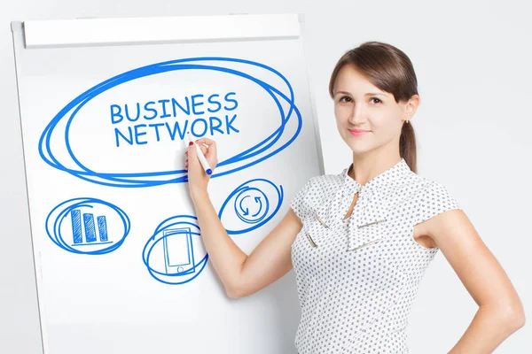 비즈니스 인터넷 네트워크 개념입니다 기업가 칠판에 단어를 비즈니스 네트워크 — 스톡 사진