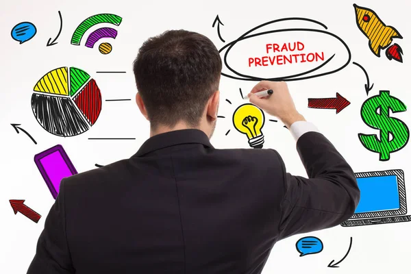 Business Technology Internet Networking Concept Young Entrepreneur Showing Keyword Fraud — Stock Photo, Image