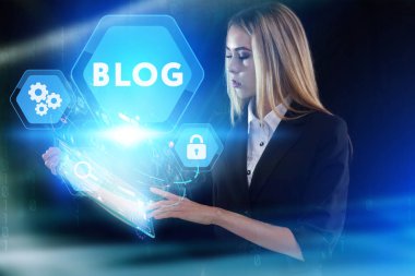 Ekonomi, teknoloji, Internet ve ağ kavramı. Genç busine