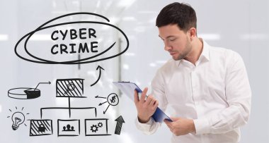 İş, teknoloji, internet ve ağ konsepti. Genç işadamı başarılı büyüme adımları üzerinde düşünüyor: Siber suçlar
