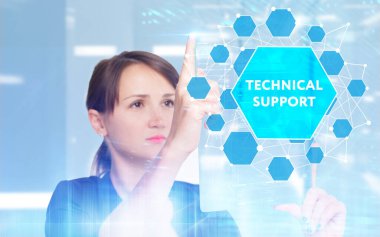 İş, Teknoloji, İnternet ve ağ konsepti. Genç işadamı geleceğin sanal ekranı üzerinde çalışıyor ve yazıyı görüyor.: 