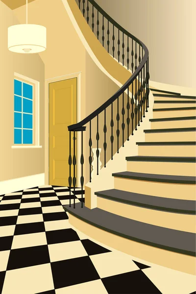 老式的内部走廊与楼梯。现代室内设计。标志家具, 走廊插图 — 图库矢量图片
