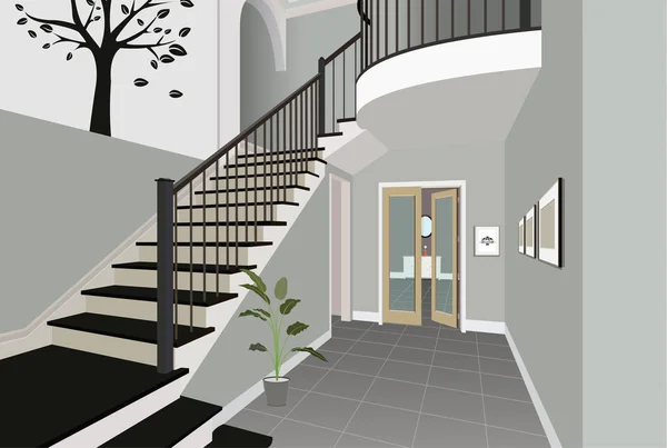 Interior vintage del pasillo con una escalera. Diseño de habitación moderna. Muebles de símbolo, ilustración del pasillo Ilustraciones De Stock Sin Royalties Gratis