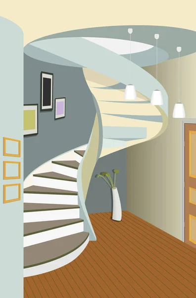 Interior vintage del pasillo con una escalera. Diseño de habitación moderna. Muebles de símbolo, ilustración del pasillo — Vector de stock