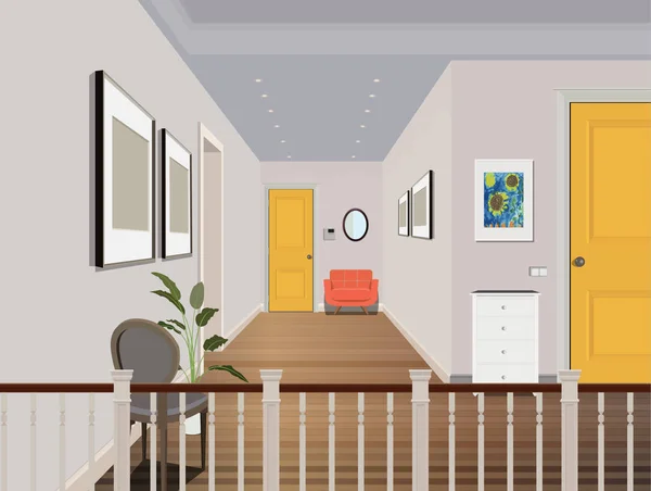 廊下のビンテージ インテリア モダンな部屋の設計 シンボル家具 — ストックベクタ