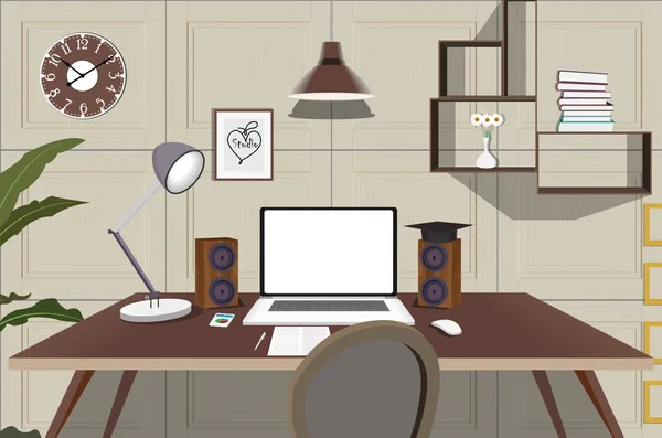 Concepto de interior del lugar de trabajo. Lugar de trabajo de ilustración . — Vector de stock