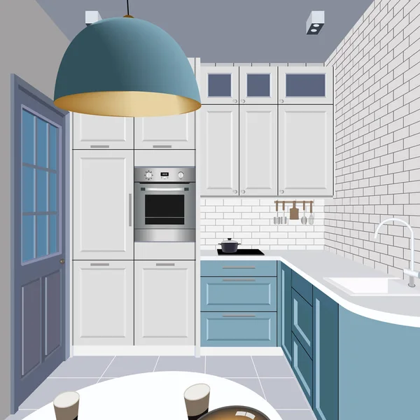 Küche Interieur Hintergrund Mit Möbeln Design Der Modernen Küche — Stockvektor