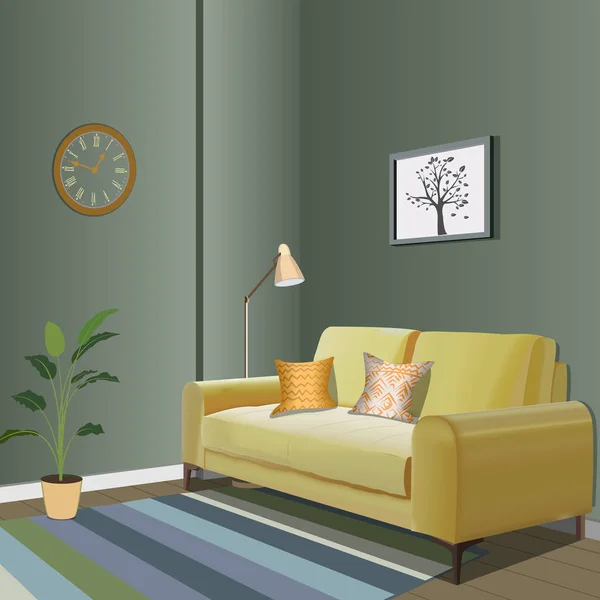 Interior de la habitación con muebles. Sala de estar ilustración . — Vector de stock