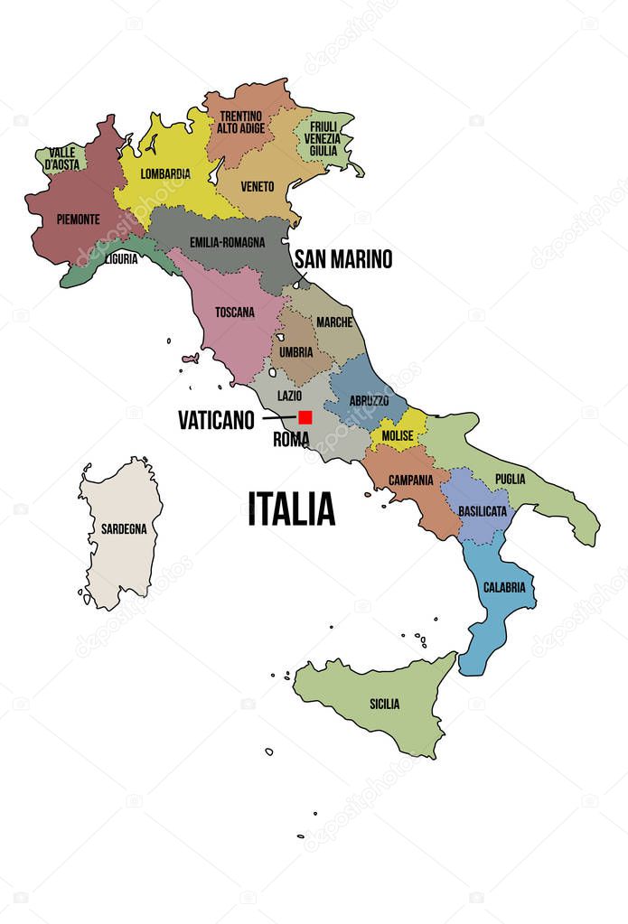 Cartina Politica Dell'italia Utile Scuola Anche Lavoro - Vettoriale Stock  di ©arcimboldo 312182672