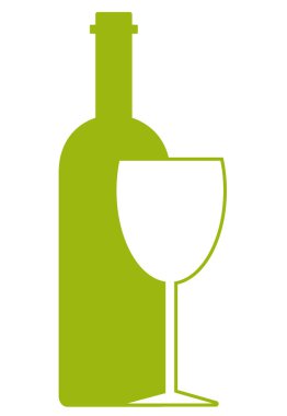 Şarap şişesi whit bardağı beyaz arka plan üzerinde logo tasarım şablonu. Şarap listeleri, bar ve restoran menüleri, alkollü içecekler, şarap etiketleri için kavram.