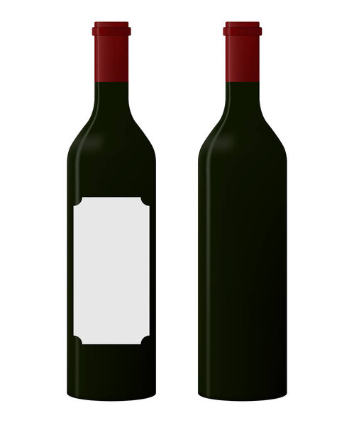 Red wine bottle with blank label  and one without label on white background. vector Illustration. copy space in the label