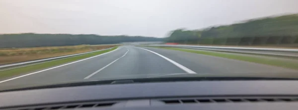 Corrida Estrada Com Alta Velocidade Visto Partir Próprio Carro Rápido — Fotografia de Stock